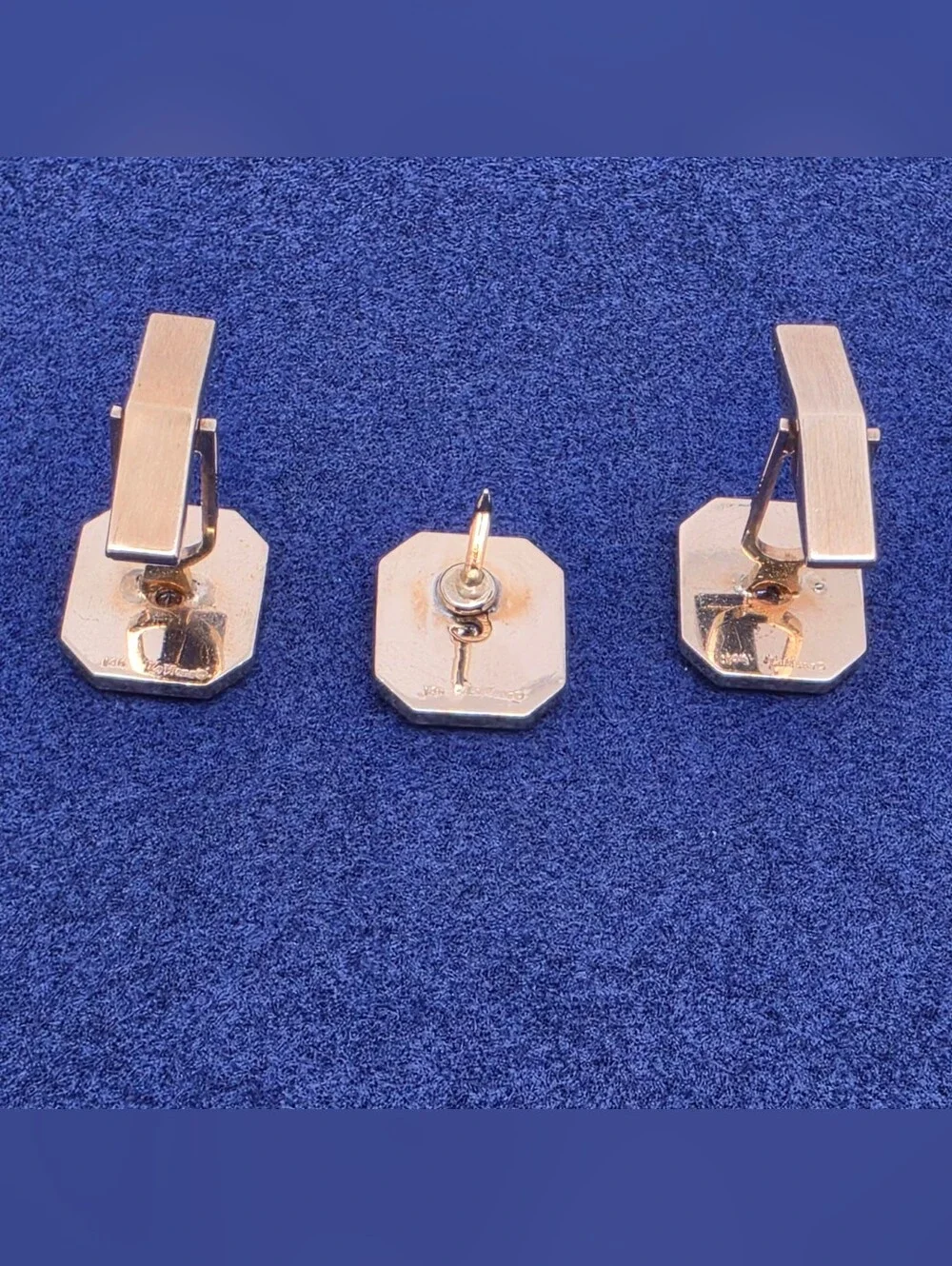 Vintage LeMans 14k Gold Diamond Cufflinks & Tie Tack Shirt Stud Tuxedo Dress Set